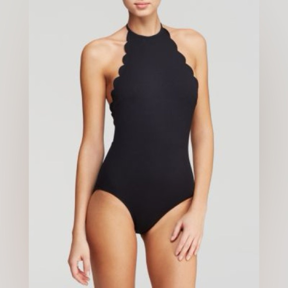 Marysia Swim Black Scalloped Halter One Piece
